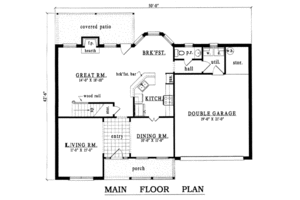 Floor Plan - Main Floor for Traditional House Plan #42-211 - 3 bed, 2.5 bath