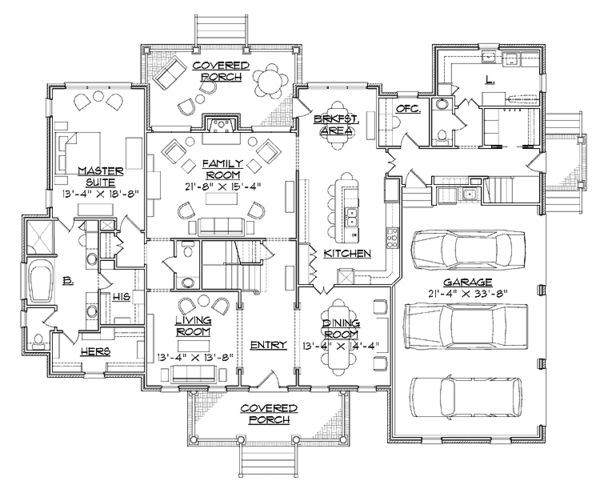 Architectural House Design - Colonial Floor Plan - Main Floor Plan #1054-11