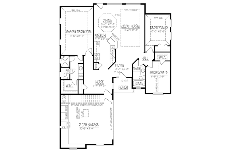 House Blueprint - Floor Plan - Main Floor for Adobe / Southwestern House Plan #1061-19 - 3 bed, 2 bath