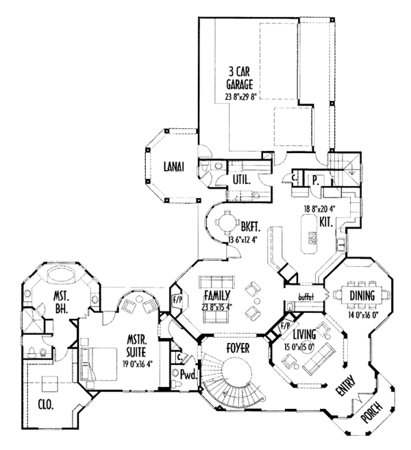 Architectural House Design - Classical Floor Plan - Main Floor Plan #1021-4