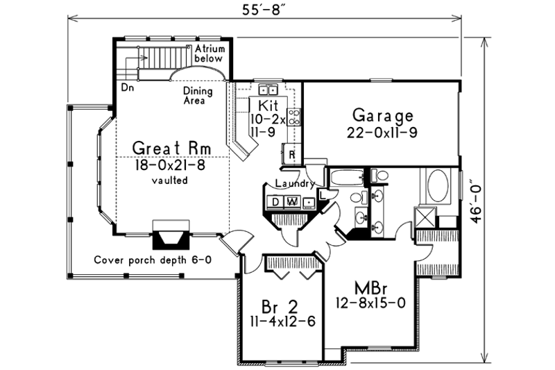 Dream House Plan - Floor Plan - Main Floor for Traditional House Plan #57-185 - 2 bed, 2 bath