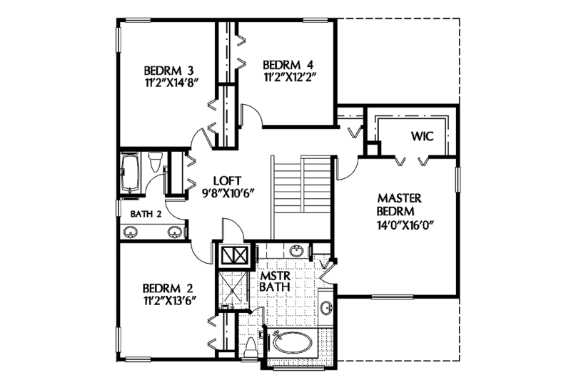 Architectural House Design - Floor Plan - Upper Floor for Mediterranean House Plan #999-71 - 4 bed, 2.5 bath