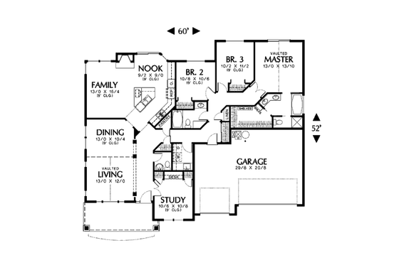 Floor Plan - Main Floor for Craftsman House Plan #48-408 - 4 bed, 2.5 bath