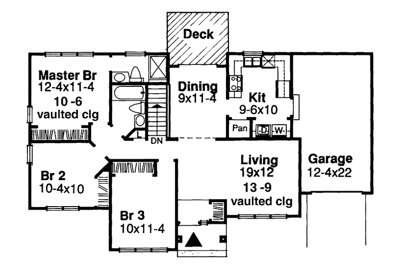 House Blueprint - Floor Plan - Main Floor for Ranch House Plan #320-740 - 3 bed, 2 bath