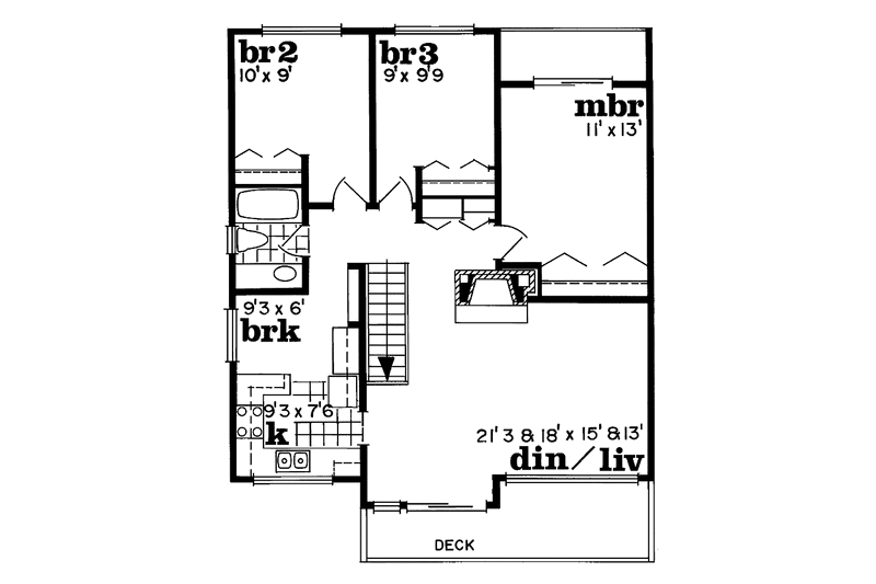 Home Plan - Floor Plan - Main Floor for Contemporary House Plan #47-667 - 3 bed, 1 bath