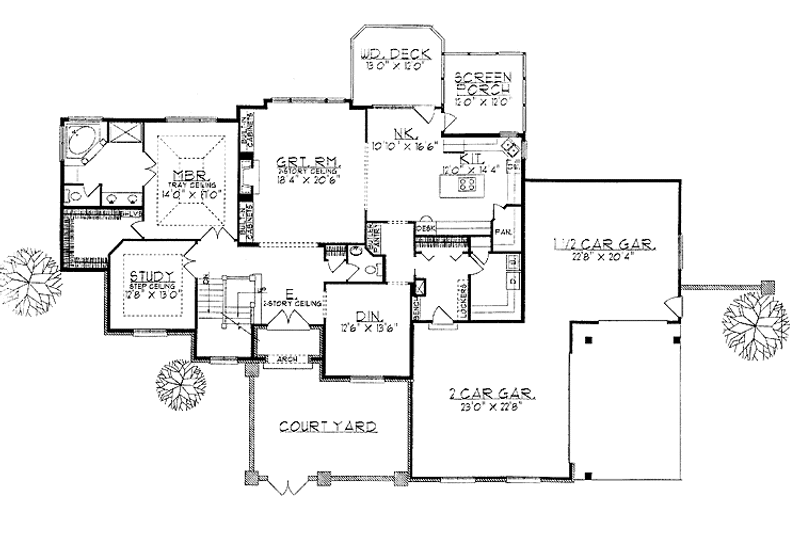 Home Plan - Floor Plan - Main Floor for European House Plan #70-1337 - 4 bed, 2.5 bath