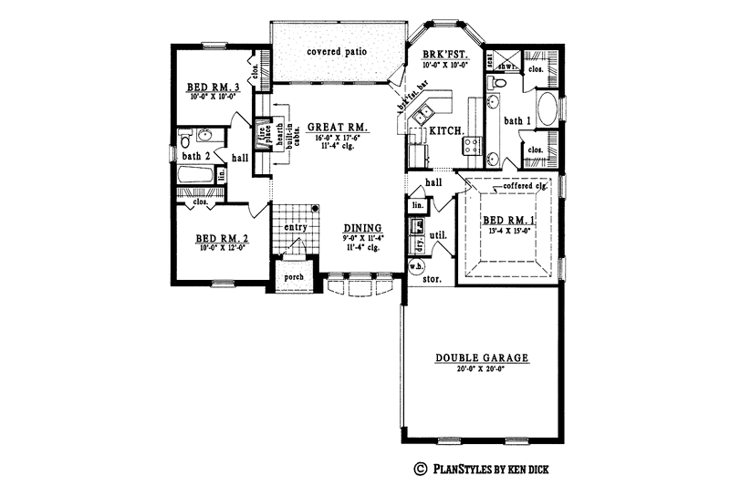 Home Plan - Floor Plan - Main Floor for Country House Plan #42-478 - 3 bed, 2 bath