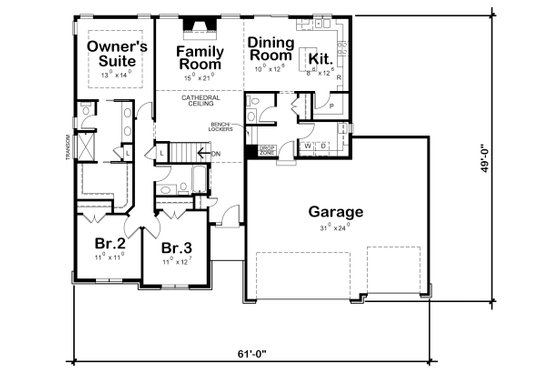 Floor Plan - Main Floor for Ranch House Plan #20-2294 - 3 bed, 2.5 bath