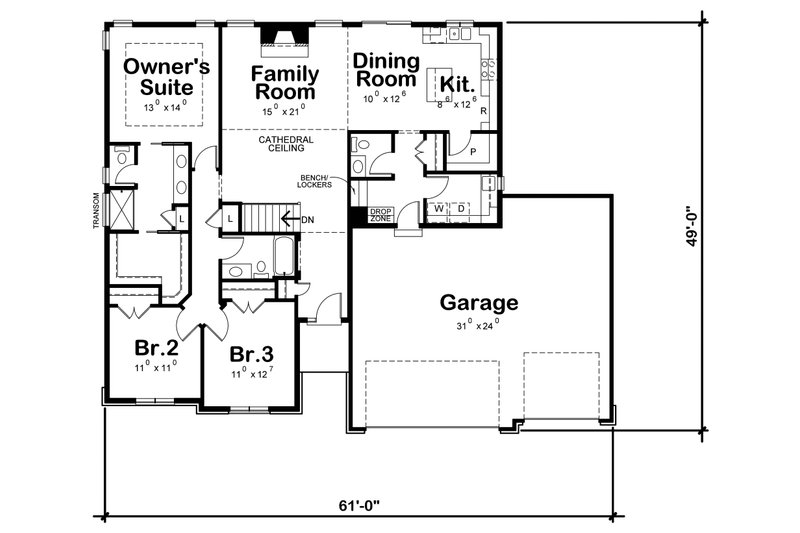 Home Plan - Floor Plan - Main Floor for Ranch House Plan #20-2294 - 3 bed, 2.5 bath