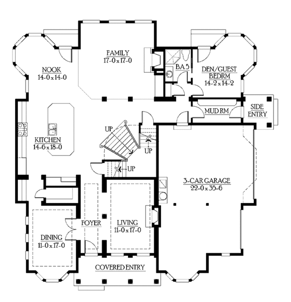 Architectural House Design - Craftsman Floor Plan - Main Floor Plan #132-490