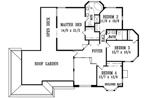 Floor Plan - Upper Floor for Adobe / Southwestern House Plan #1-1128 - 4 bed, 2.5 bath