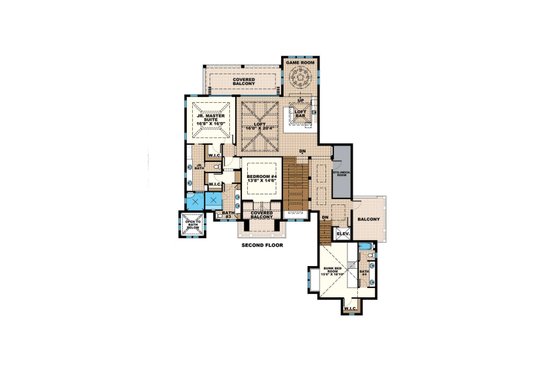 Floor Plan - Upper Floor for Mediterranean House Plan #27-542 - 4 bed, 5 bath