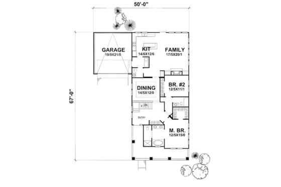 Floor Plan - Main Floor for Bungalow House Plan #50-132 - 2 bed, 2.5 bath