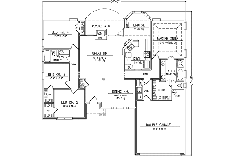 Dream House Plan - Floor Plan - Main Floor for Traditional House Plan #42-642 - 4 bed, 2 bath