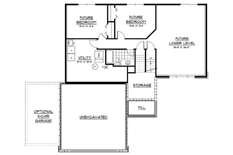 Home Plan - Floor Plan - Lower Floor for Contemporary House Plan #51-593 - 3 bed, 1 bath