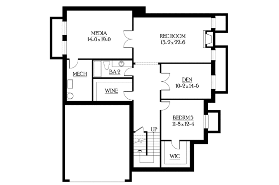 Floor Plan - Lower Floor for Craftsman House Plan #132-417 - 5 bed, 3.5 bath