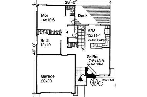 Floor Plan - Main Floor for Ranch House Plan #320-104 - 2 bed, 1 bath