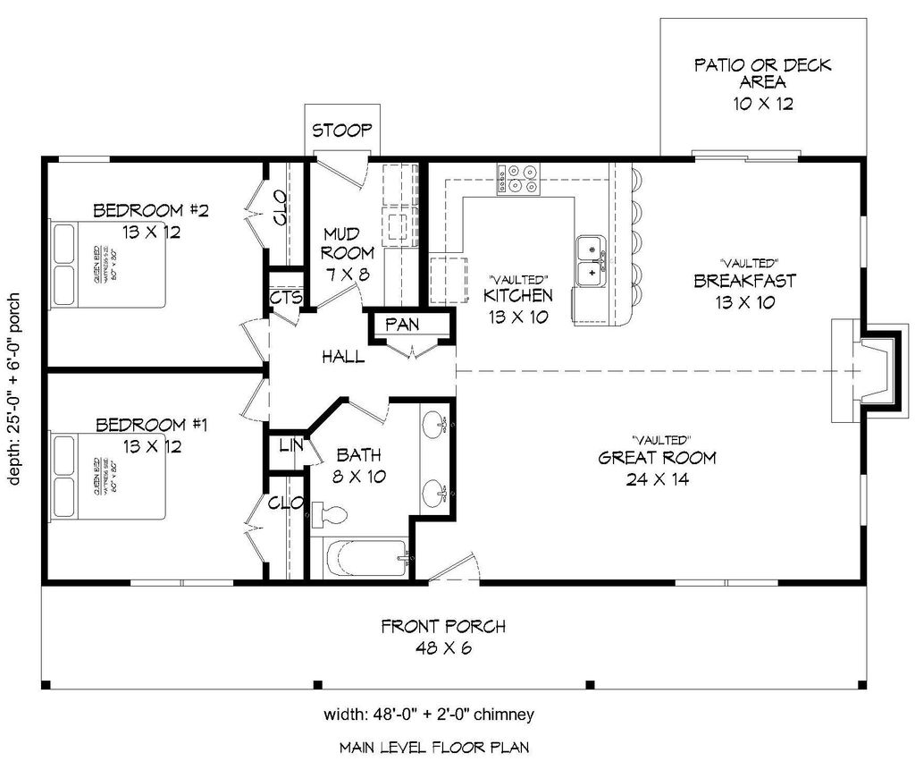 Cabin Style House Plan - 2 Beds 1 Baths 1200 Sq/Ft Plan #932-8