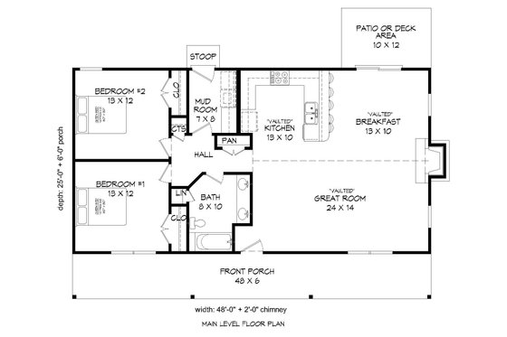 Floor Plan - Main Floor for Cabin House Plan #932-8 - 2 bed, 1 bath
