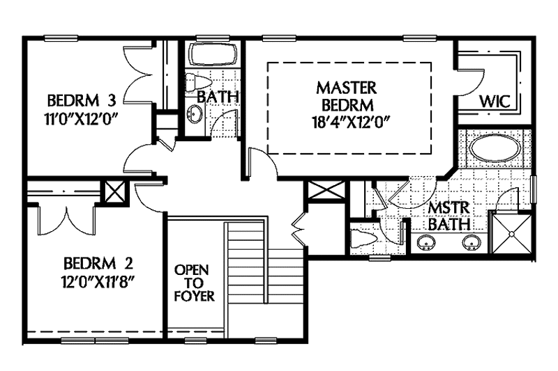 Architectural House Design - Floor Plan - Upper Floor for Colonial House Plan #999-76 - 3 bed, 2.5 bath