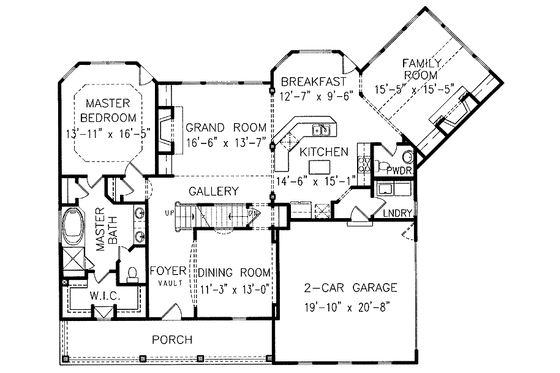 Floor Plan - Main Floor for Country House Plan #54-210 - 3 bed, 2.5 bath