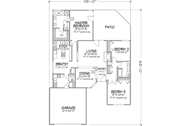 House Design - Floor Plan - Main Floor for Prairie House Plan #320-1109 - 3 bed, 2 bath