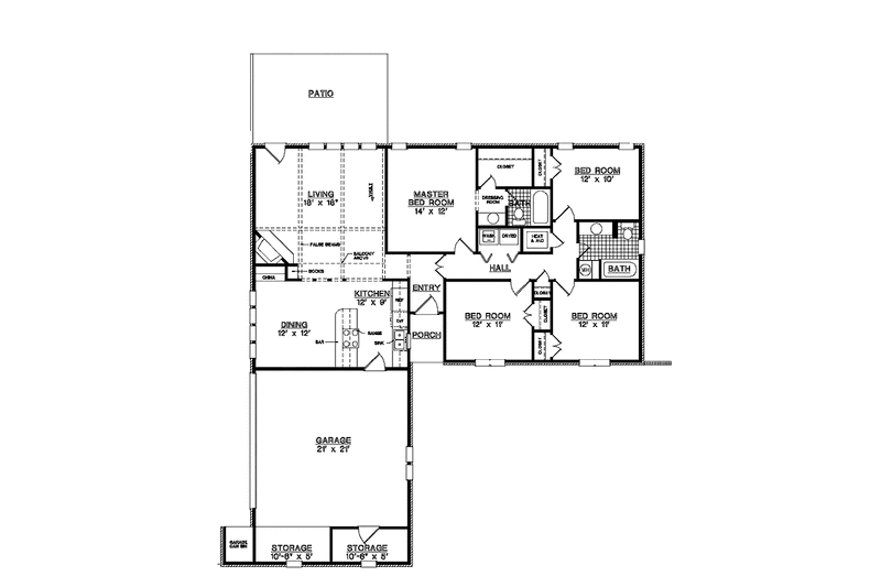 Architectural House Design - Floor Plan - Main Floor for Ranch House Plan #45-439 - 4 bed, 2 bath
