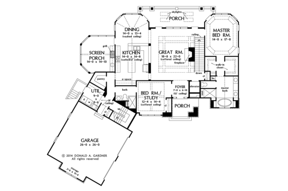 Floor Plan - Main Floor for Cottage House Plan #929-992 - 4 bed, 4 bath