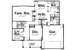 Floor Plan - Main Floor for Traditional House Plan #20-2232 - 4 bed, 2.5 bath
