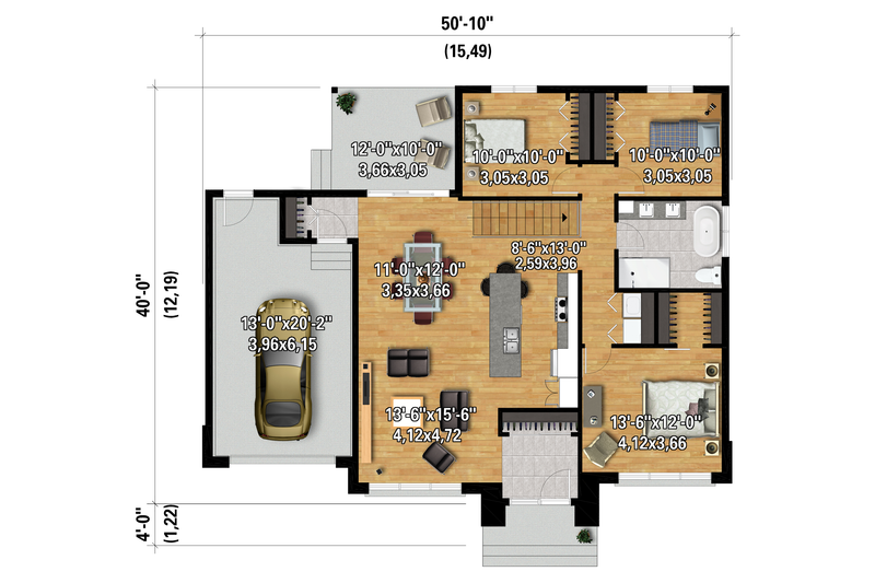 Home Plan - Floor Plan - Main Floor for Contemporary House Plan #25-5012 - 3 bed, 1 bath