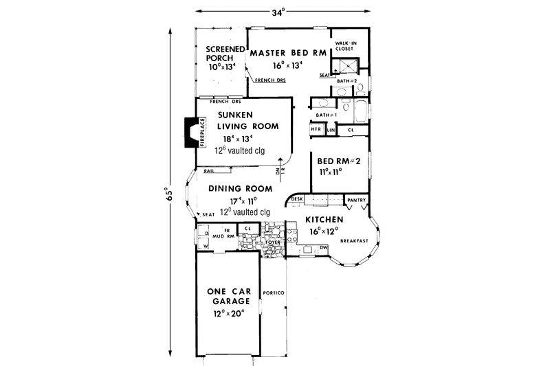 Dream House Plan - Floor Plan - Main Floor for Country House Plan #456-109 - 2 bed, 2 bath