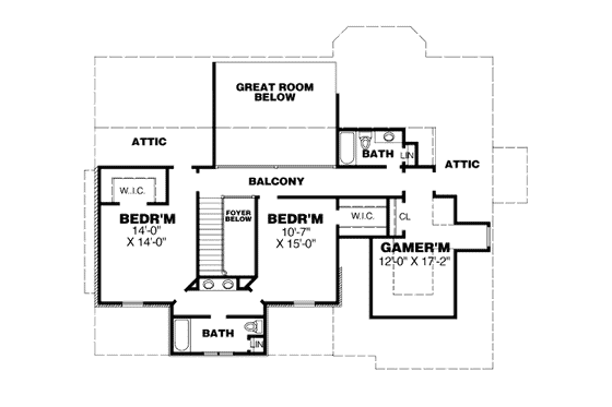 Floor Plan - Upper Floor for European House Plan #34-224 - 3 bed, 3.5 bath