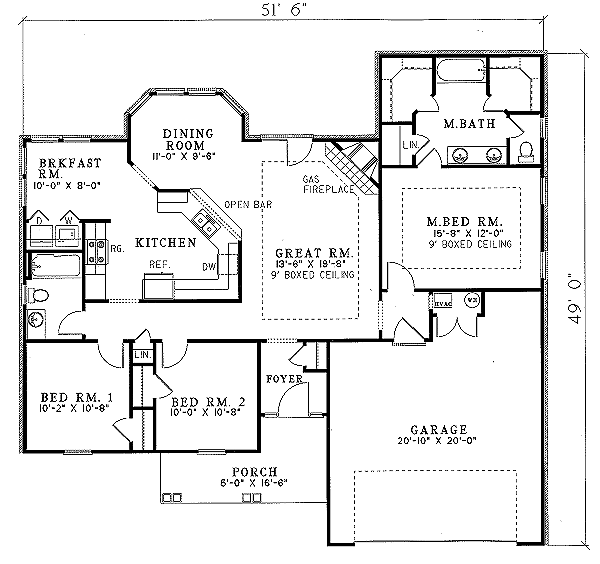 Traditional Style House Plan - 3 Beds 2 Baths 1485 Sq/Ft Plan #17-115 ...