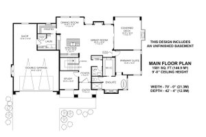 Floor Plan - Main Floor for Craftsman House Plan #1100-82 - 1 bed, 1.5 bath