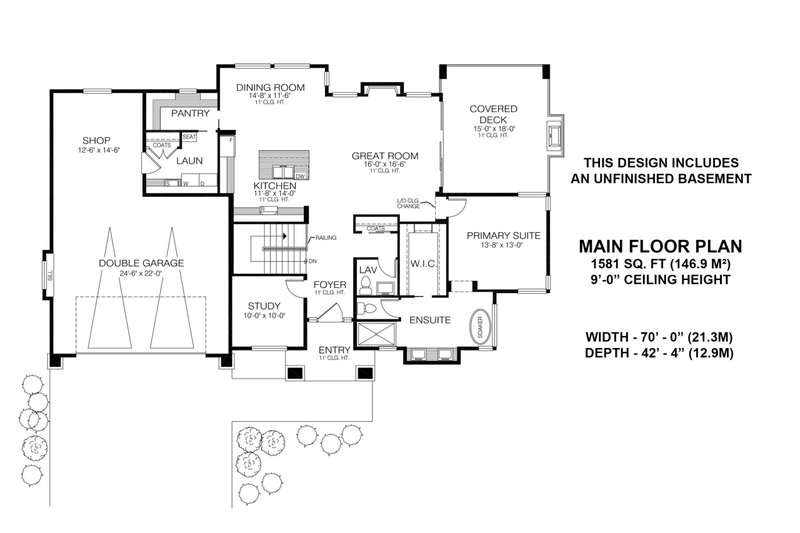 Architectural House Design - Floor Plan - Main Floor for Craftsman House Plan #1100-82 - 1 bed, 1.5 bath