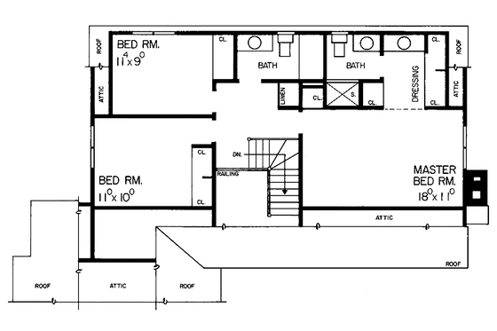 Floor Plan - Upper Floor for Colonial House Plan #72-654 - 3 bed, 2.5 bath