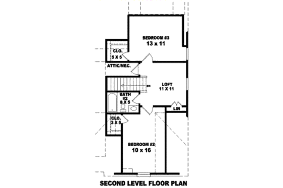 Floor Plan - Upper Floor for European House Plan #81-13643 - 3 bed, 2 bath
