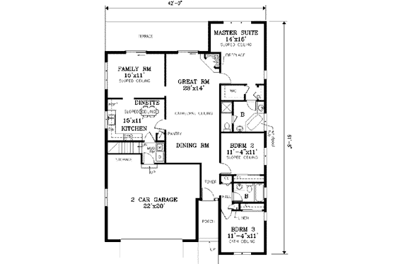 Floor Plan - Main Floor for Traditional House Plan #3-134 - 3 bed, 2 bath