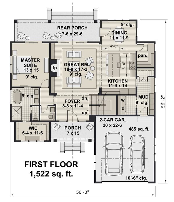 Architectural House Design - Farmhouse Floor Plan - Main Floor Plan #51-1146