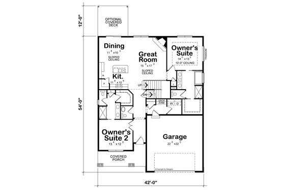 Floor Plan - Main Floor 1 for Craftsman House Plan #20-2254 - 4 bed, 3.5 bath