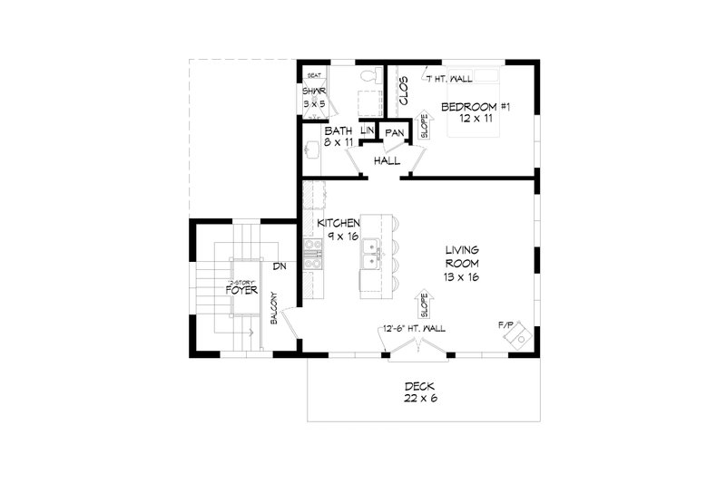 House Blueprint - Floor Plan - Main Floor for Contemporary House Plan #932-512 - 1 bed, 1 bath