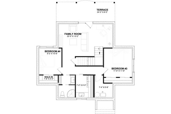Floor Plan - Lower Floor for Southern House Plan #23-2038 - 2 bed, 2 bath