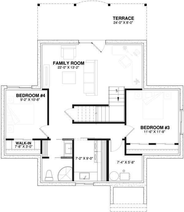 Dream House Plan - Southern Floor Plan - Lower Floor Plan #23-2038