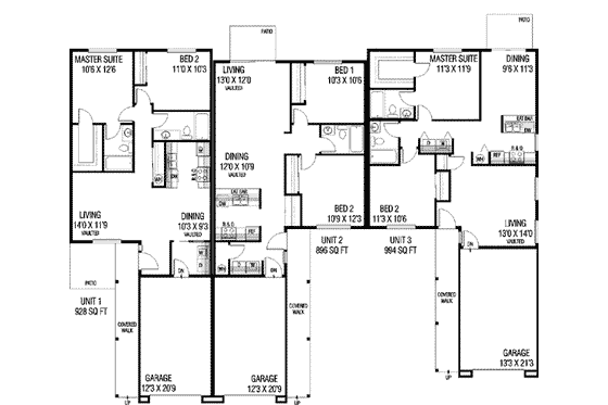 Floor Plan - Main Floor for Ranch House Plan #60-561 - 2 bed, 1.5 bath
