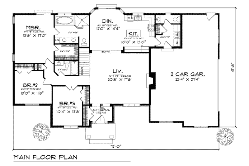 House Plan Design - Floor Plan - Main Floor for Traditional House Plan #70-223 - 3 bed, 2.5 bath
