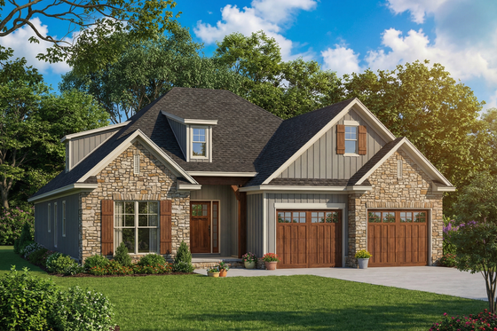 Exterior - Front Elevation for European House Plan #17-2464 - 3 bed, 2 bath