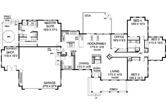 Floor Plan - Main Floor for Traditional House Plan #60-235 - 4 bed, 2 bath