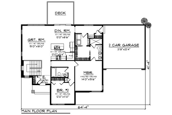 Floor Plan - Main Floor for Ranch House Plan #70-1452 - 2 bed, 2 bath