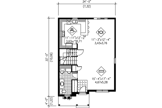 Floor Plan - Main Floor for European House Plan #25-291 - 3 bed, 1.5 bath