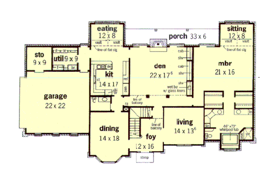 Floor Plan - Main Floor for European House Plan #16-232 - 4 bed, 3.5 bath